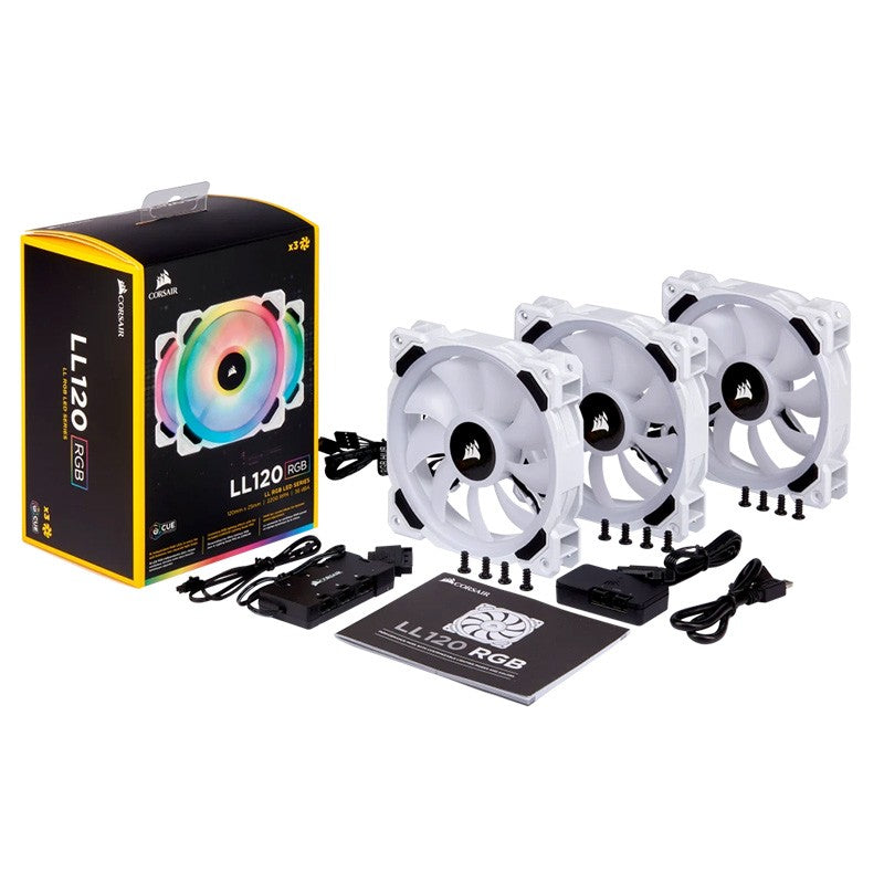 Corsair LL120 RGB 120mm Dual Light Loop PWM Fan White with Lighting Node Pro - 3 Pack