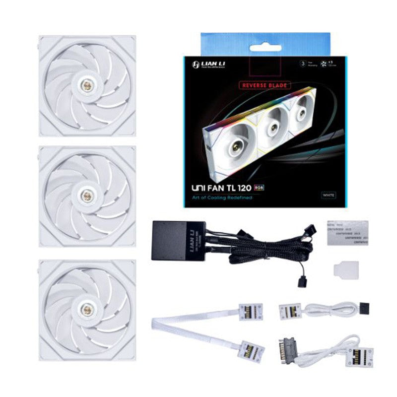 Lian Li UNI FAN TL 120 Reverse Blade ARGB 120mm White PWM Fan - 3 Pack