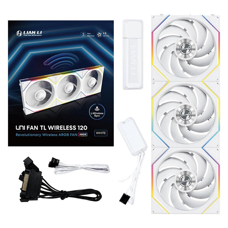 Lian Li UNI FAN TL 120 Wireless 120mm RGB 4-Pin PWM Fan - White - 3 Pack