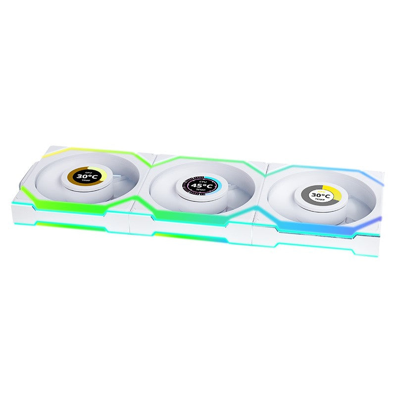 Lian Li Uni Fan 120mm SL Wireless ARGB 4-Pin PWM White Fan with 1.6in LCD Display and Controller - 3 Pack