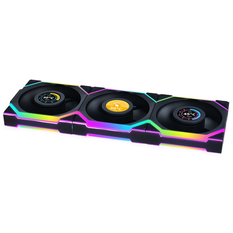 Lian Li Uni Fan 120mm SL Wireless Reverse Blade ARGB 4-Pin PWM Black Fan with 1.6in LCD Display with Controller - 3 Pack