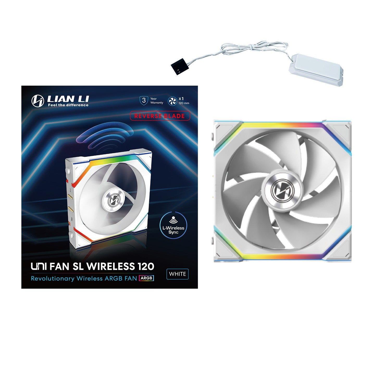 Lian Li Uni Fan 120mm SL Wireless Reverse Blade ARGB 4-Pin PWM White Fan