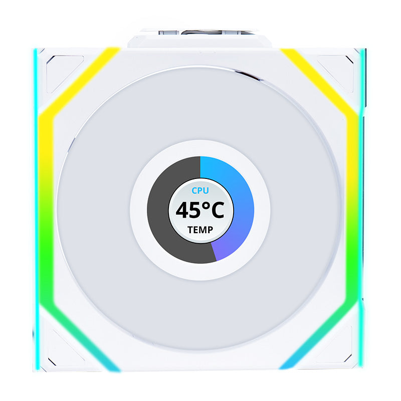 Lian Li Uni Fan 120mm SL Wireless Reverse Blade ARGB 4-Pin PWM White Fan with 1.6in LCD Display