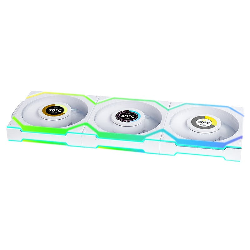 Lian Li Uni Fan 120mm SL Wireless Reverse Blade ARGB 4-Pin PWM White Fan with 1.6in LCD Display with Controller - 3 Pack