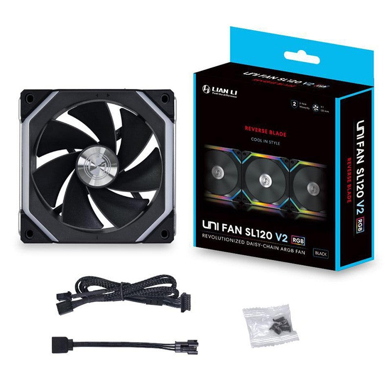 Lian Li Unifan SL V2 120mm ARGB Reverse Blade PWM Fan - Black