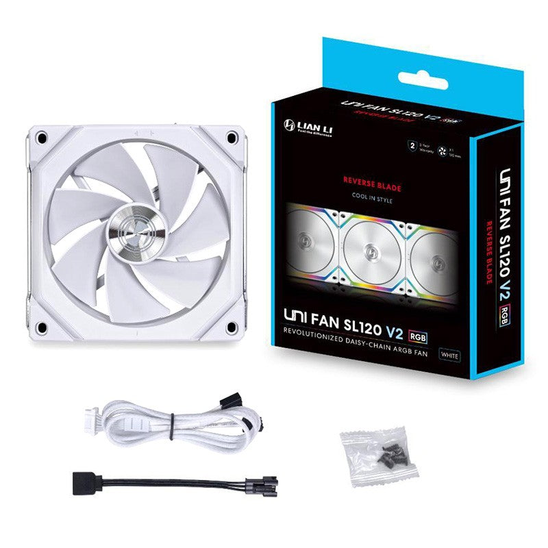Lian Li Unifan SL V2 120mm ARGB Reverse Blade PWM Fan - White