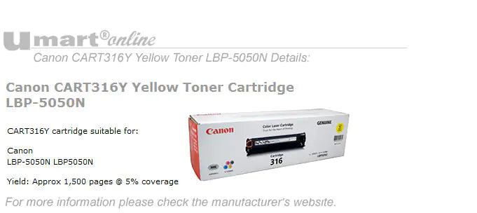 Canon Yellow Toner Cartridge for LBP-5050N