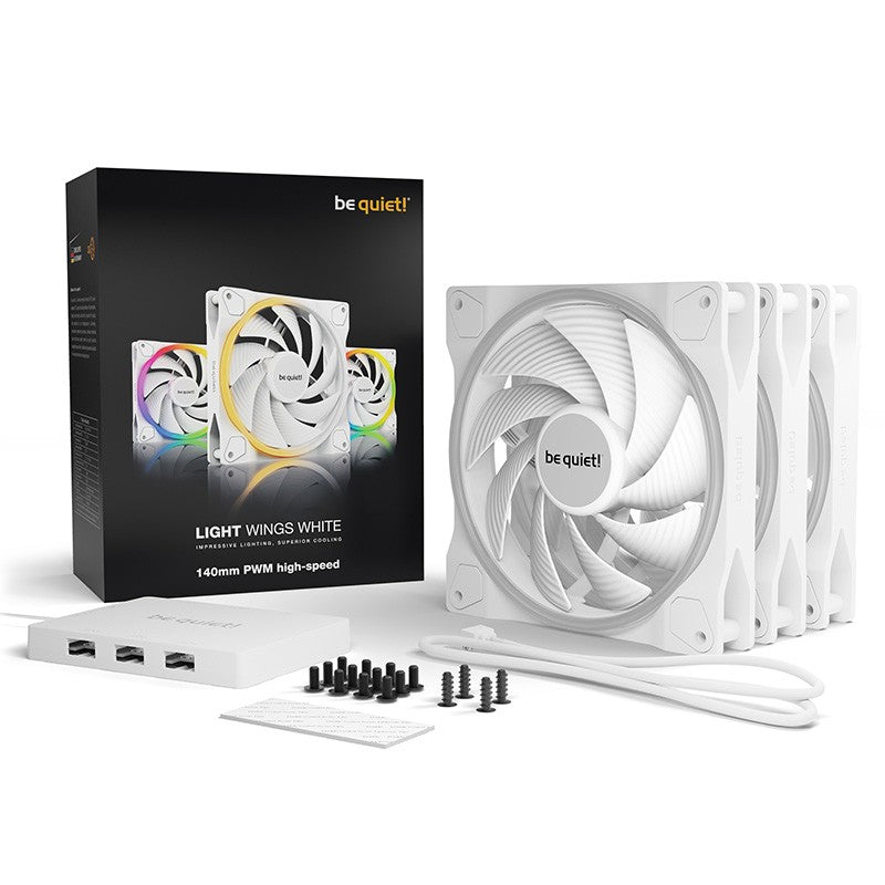 be quiet! Light Wings 140mm White PWM High Speed Fan - 3 Pack