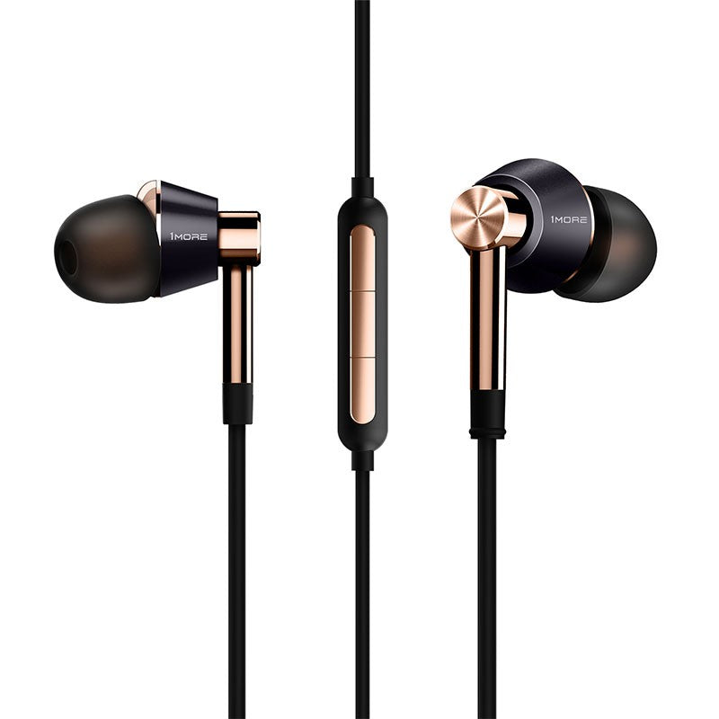 1MORE E1001 Triple Driver In Ear Headphones, Hi-Res Wired Earphones With MEMS Microphone, In-Line Remote, 3.5mm Wired, 8 Pairs Ear Tips Gold