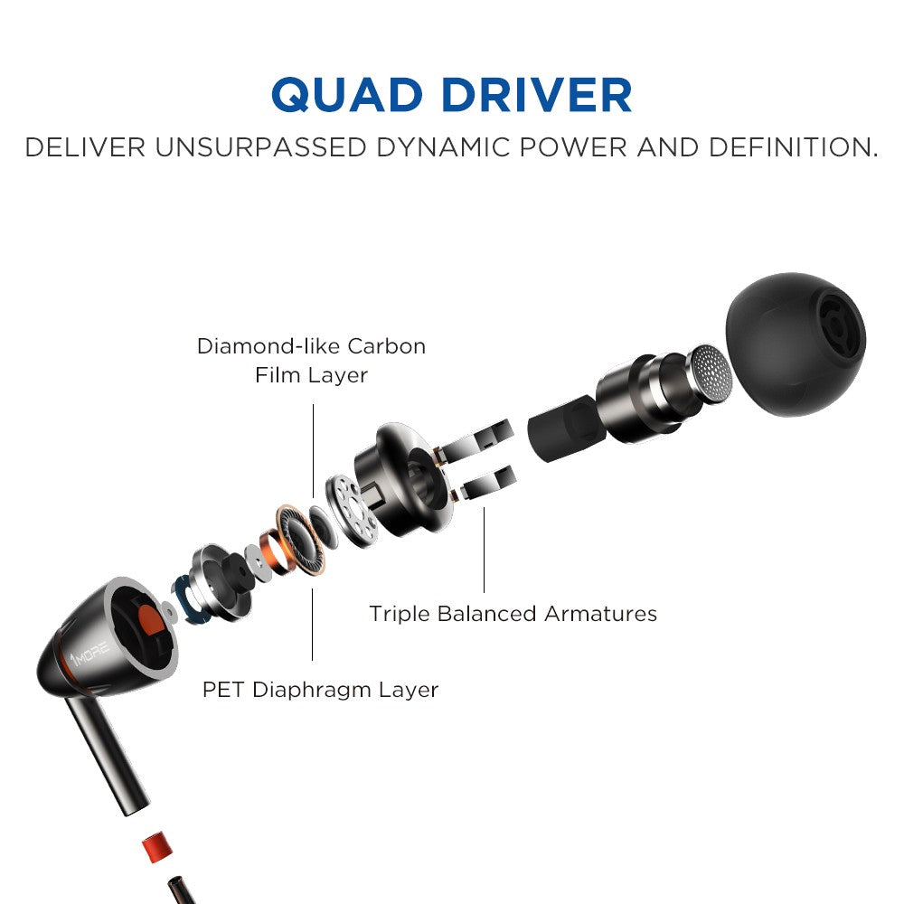 1MORE E1010 Quad Driver in-Ear Earphones Hi-Res High Fidelity Headphones with Warm Bass,Spacious Reproduction, High Resolution, Mic and in-Line Remote