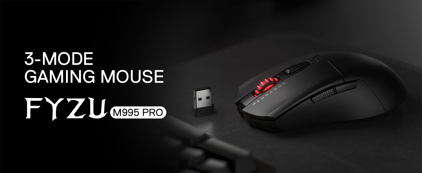 Redragon M995 Pro Wireless Gaming Mouse, 26000 DPI Wired/Wireless Gamer Mouse,50G BT & 2.4G Wireless, 6 Macro Buttons