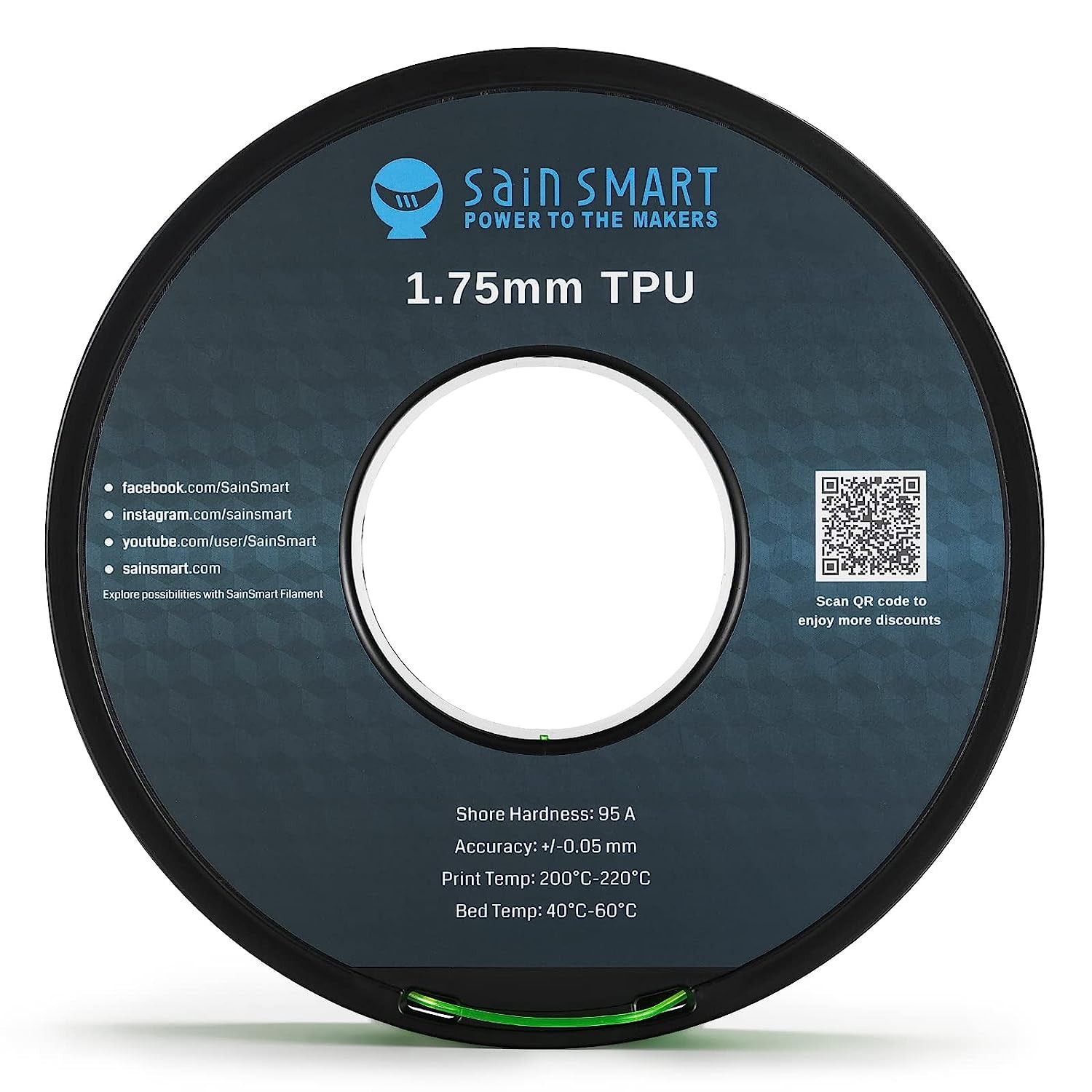 SainSmart Green Flexible TPU 3D Printing Filament, 1.75 mm, 0.8 kg, Dimensional Accuracy +/- 0.05 mm