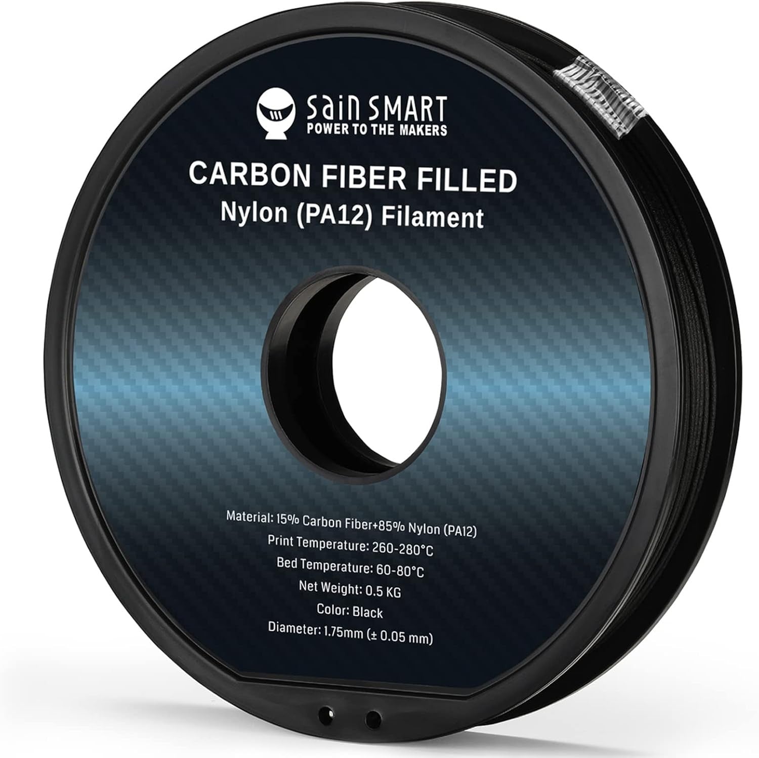 SainSmart ePA12-CF Carbon Fiber Nylon Filament 1.75mm, 0.5kg , Dimensional Accuracy +/- 0.05 mm, Black