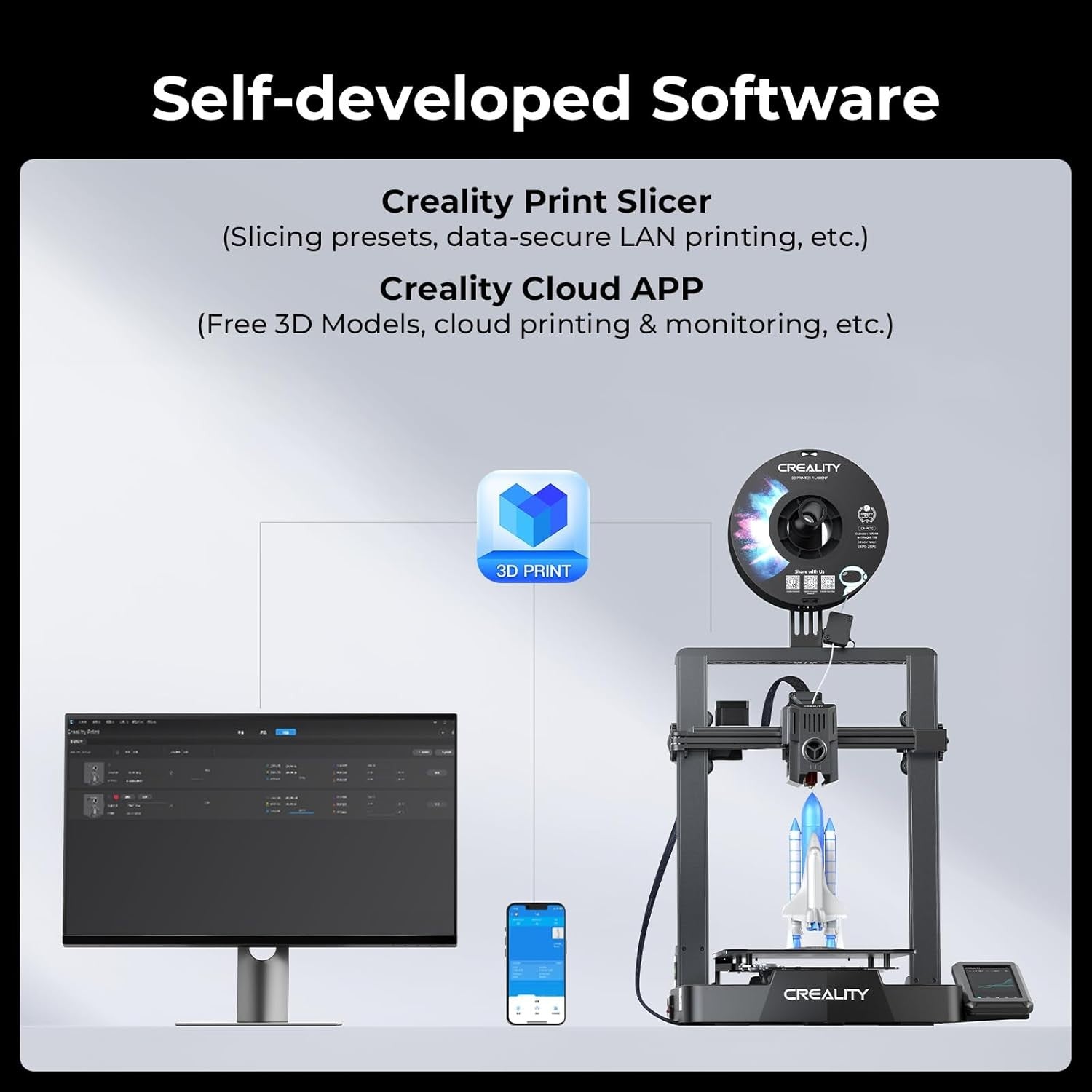 Creality Ender 3 V3 KE 3D Printer Up to 500mm/s Printing Speed, 1kg x 2 Pack High Speed PLA Included 60W Ceramic Heater Hotend
