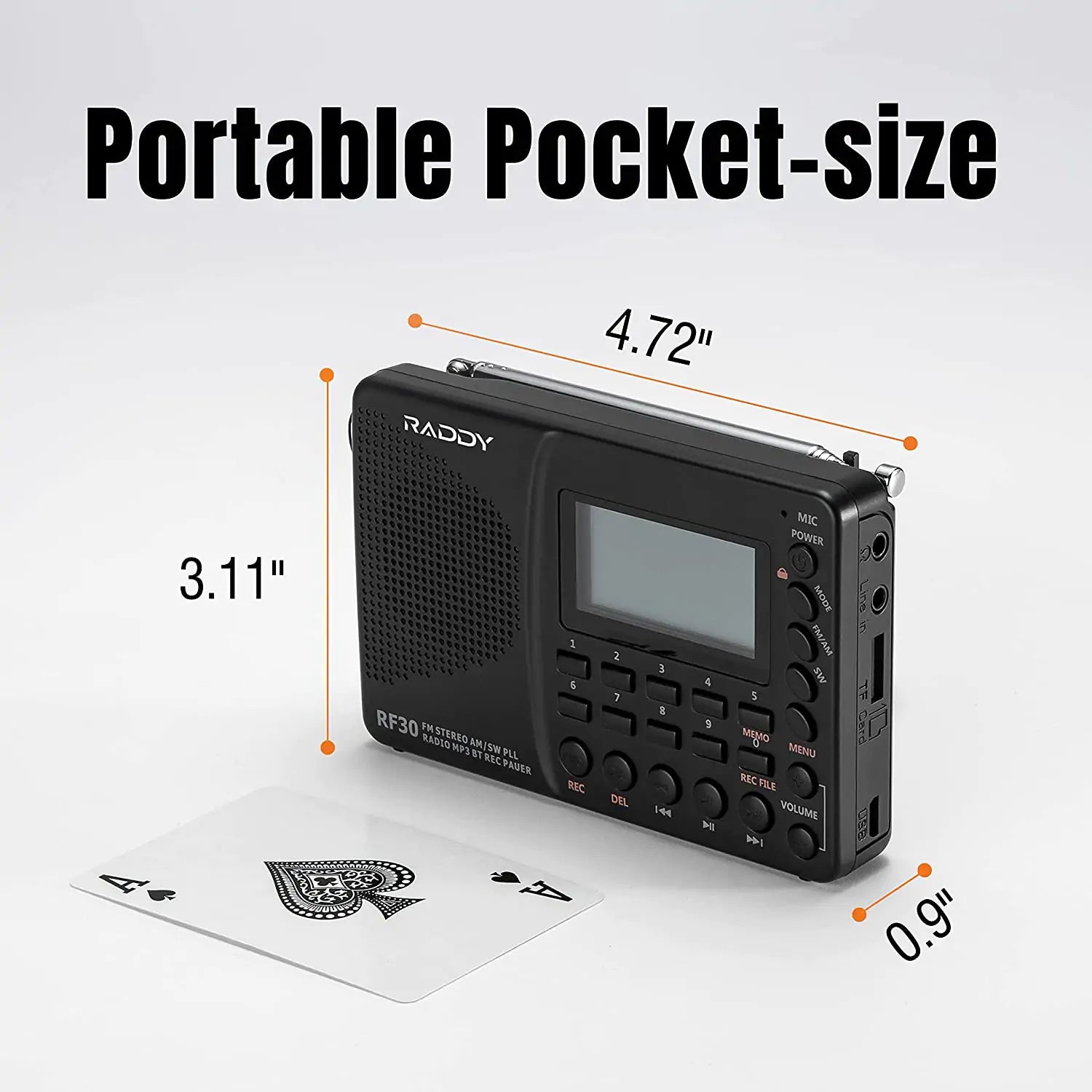 Raddy RF30 Portable Digital AM/FM/SW Radio, Digital Tuner Rechargeable Shortwave Radio, Support Bluetooth, Micro SD Card and AUX Recording