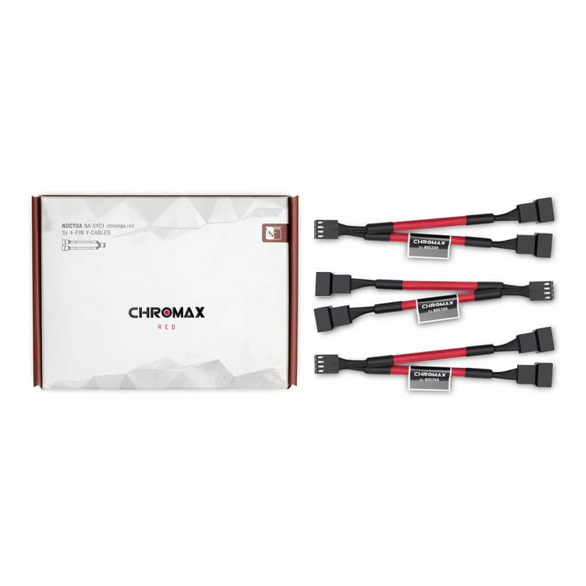 Noctua 11cm 4Pin PWM Fan Power Splitter Cables 3 Pack - Chromax Red
