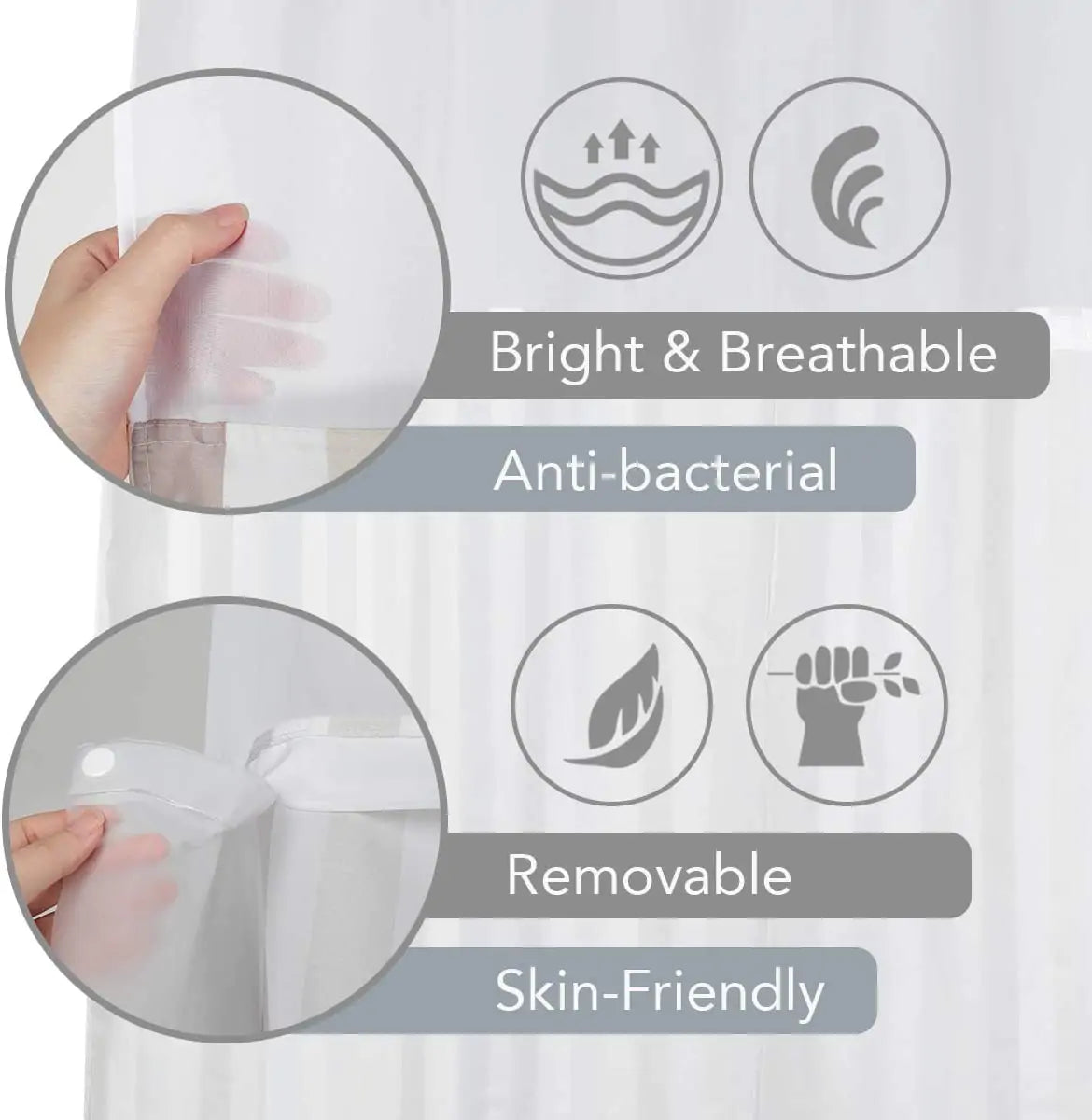 Lagute SnapHook Hook Free Shower Curtain with Snap-in Liner & See Through Top Window - Pattern