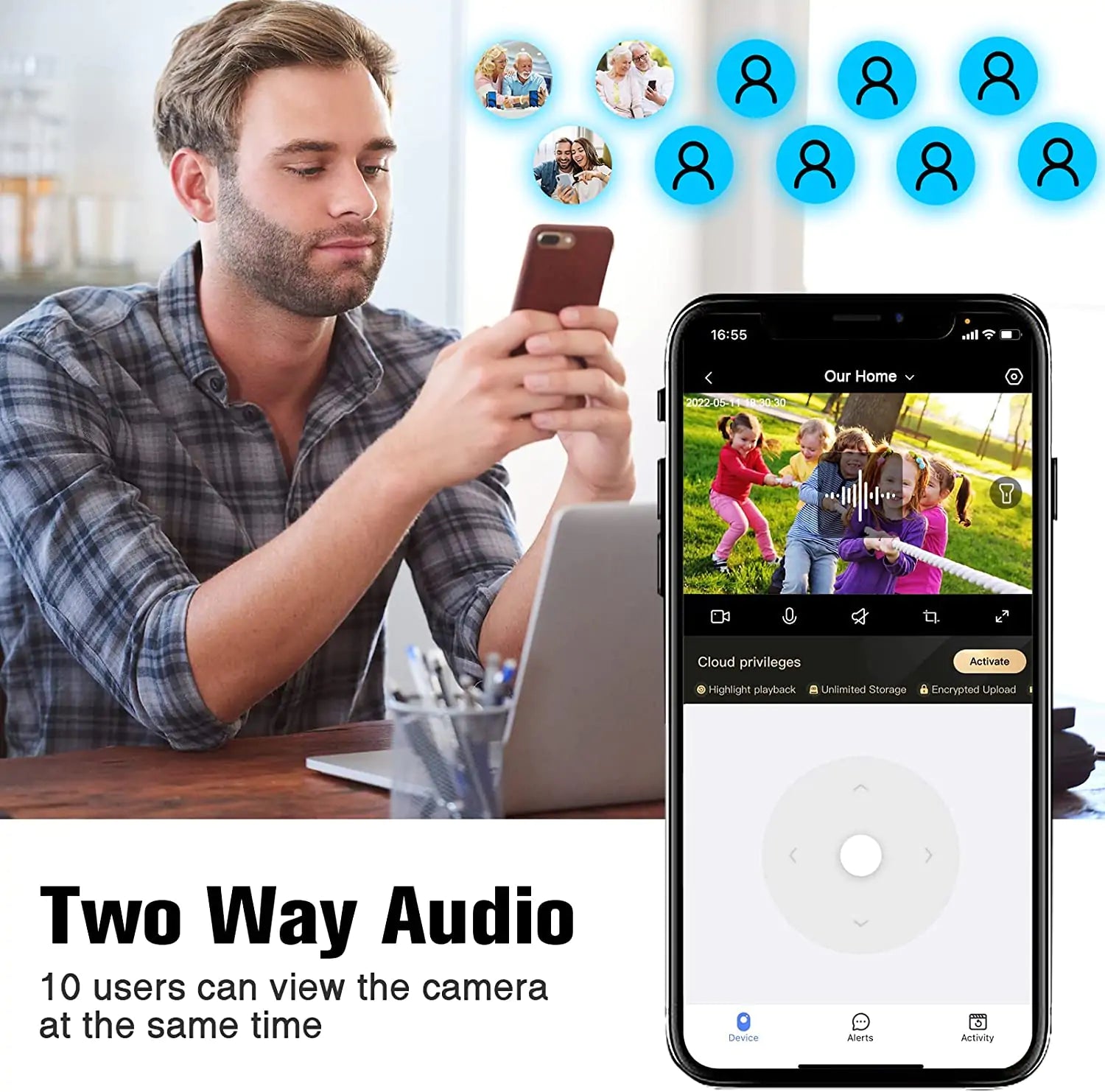 MP Security Camera WiFi Camera Outdoor Home Security Camera with Spotlight Night Vision,Alarm,Remote Access,Motion Detection,2-Way Audio