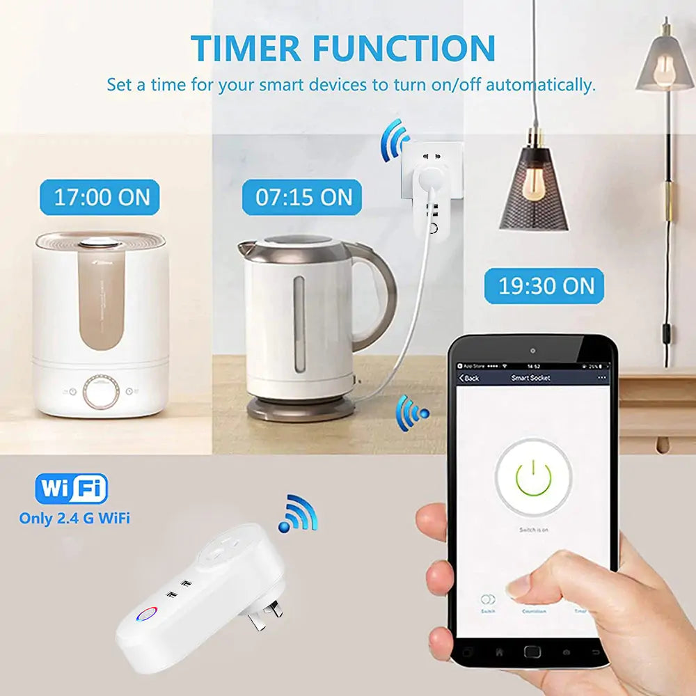 Smart Plug 2 USB port Smart Socket WiFi Smart Outlet App Control Timing Function Voice Control Fast Charge Compatible with Alexa Google Home AU Plug