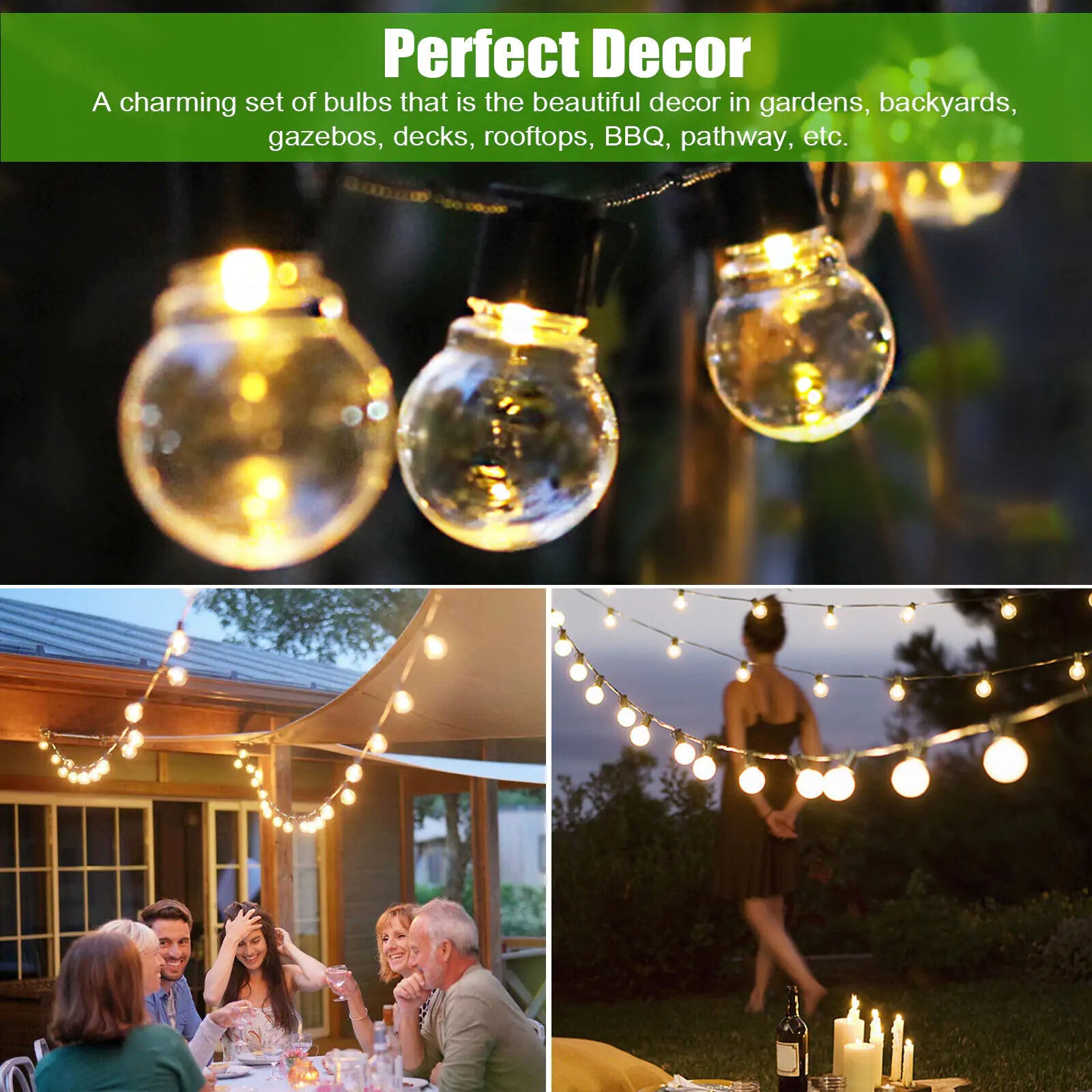 Solar Outdoor Light String 5M 20LED Bulb LED Transparent Ball Night Light IP55 Waterproof Camping Atmosphere Tent Light Christmas Day Decoration Light