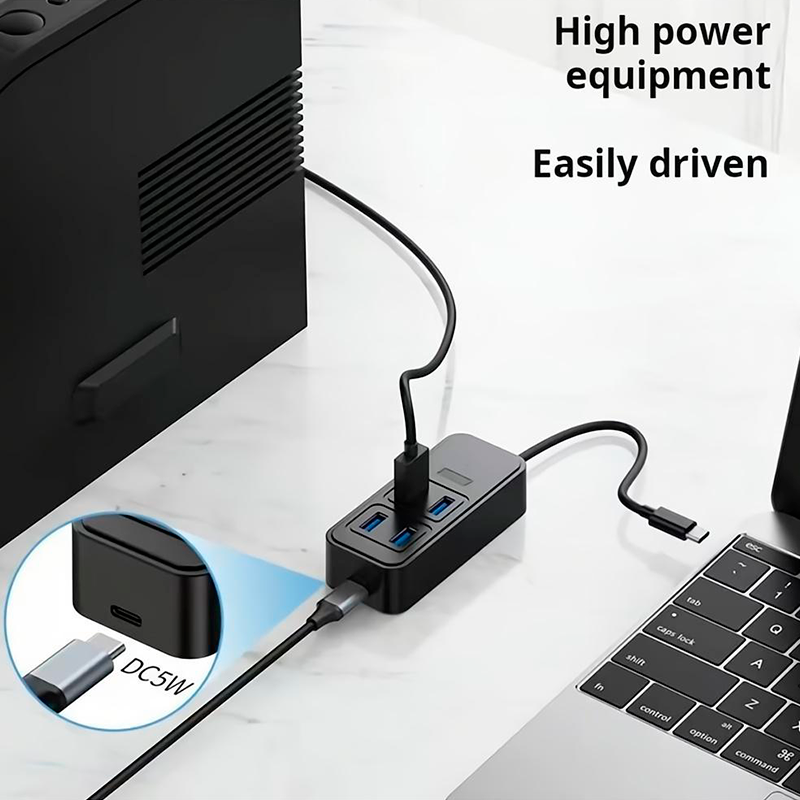 5-Port USB C Hub, Compact Size Type C Adapter with 4 USB 3.0 Ports & 1 Type C DC 5W Power Delivery Hub for Macbook, Notebook and More Type C Devices