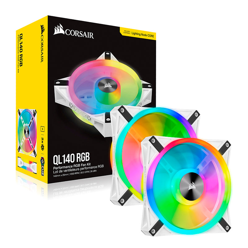 Corsair iCUE QL140 RGB 140mm Fan White - 2 Pack with Lighting Node Core )