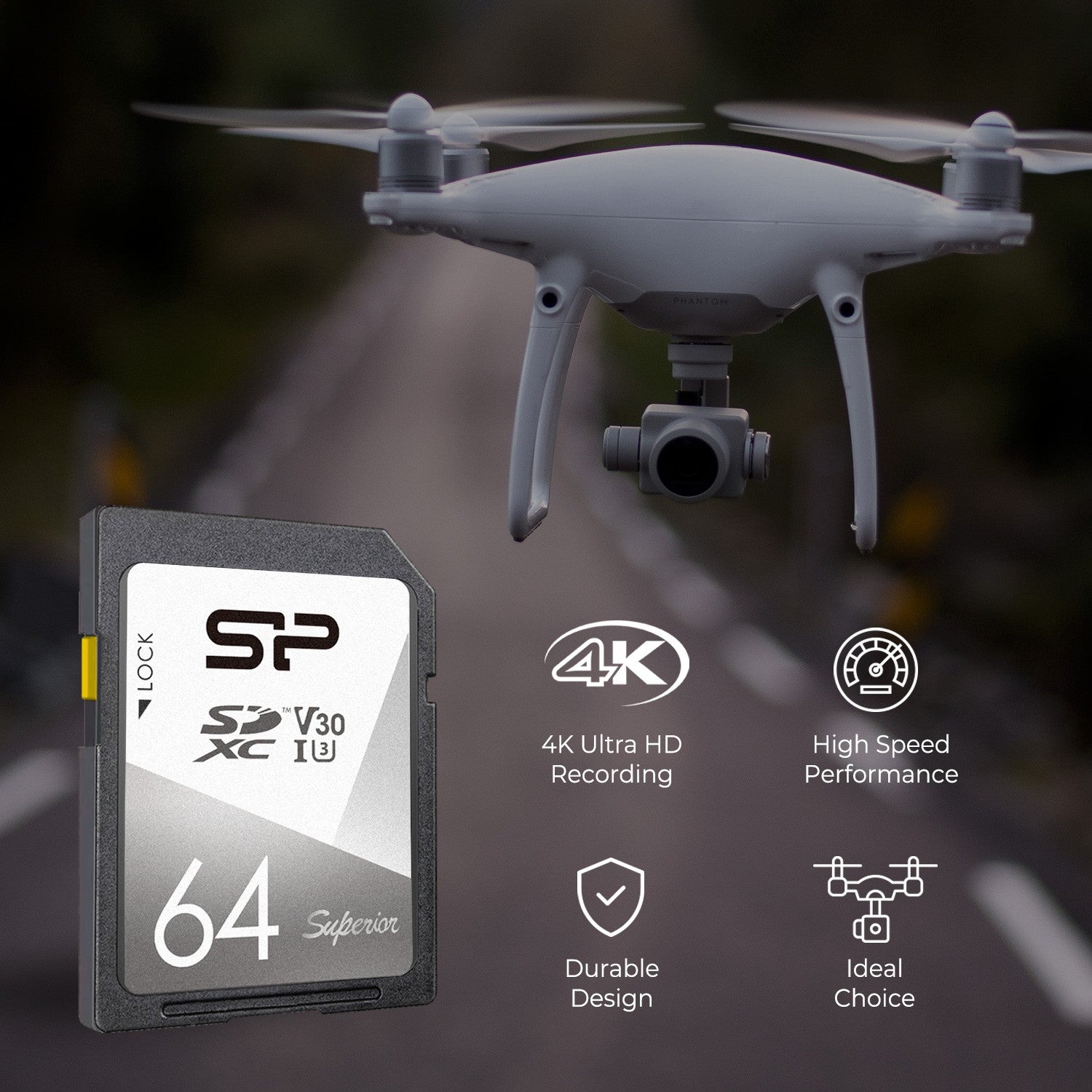 Silicon Power 64GB Superior 4K 100MB/S UHS-I U3 SDXC For DSLR,CAMERA,CAMCORDER,3D