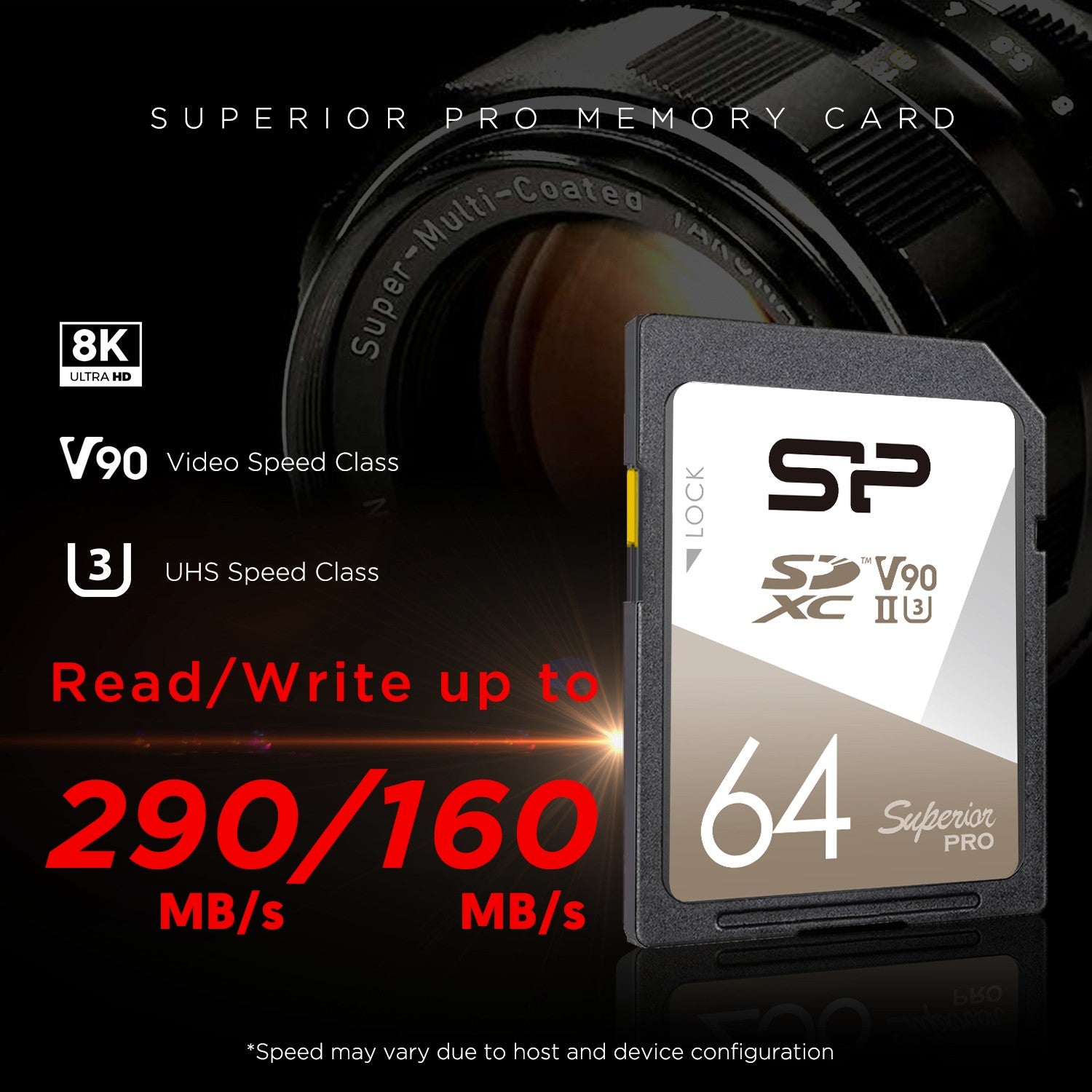 SP Silicon Power V90 for 8K Video SD Memory Card 64GB up to 290MB/s read for DSLR/Camera/Professional Photographer/Videographer,SDXC UHS-II,C10,U3,V90