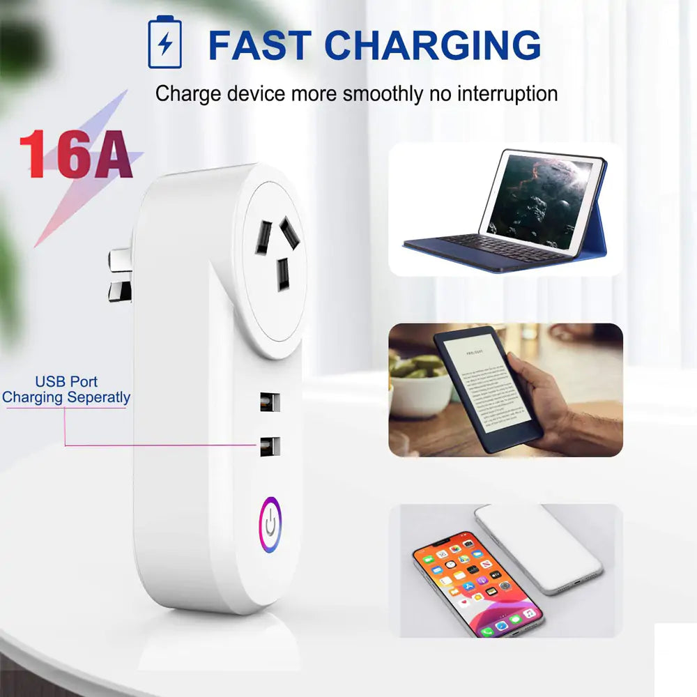 Smart Plug 2 USB port Smart Socket WiFi Smart Outlet App Control Timing Function Voice Control Fast Charge Compatible with Alexa Google Home AU Plug