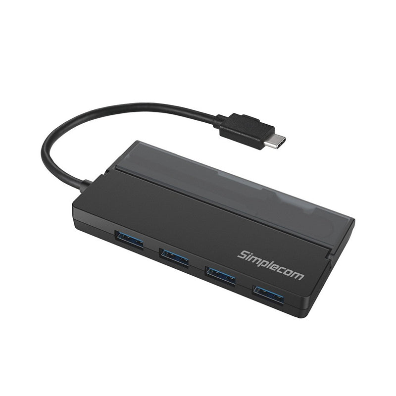 Simplecom Portable USB-C to 4 Port USB-A Hub - Black