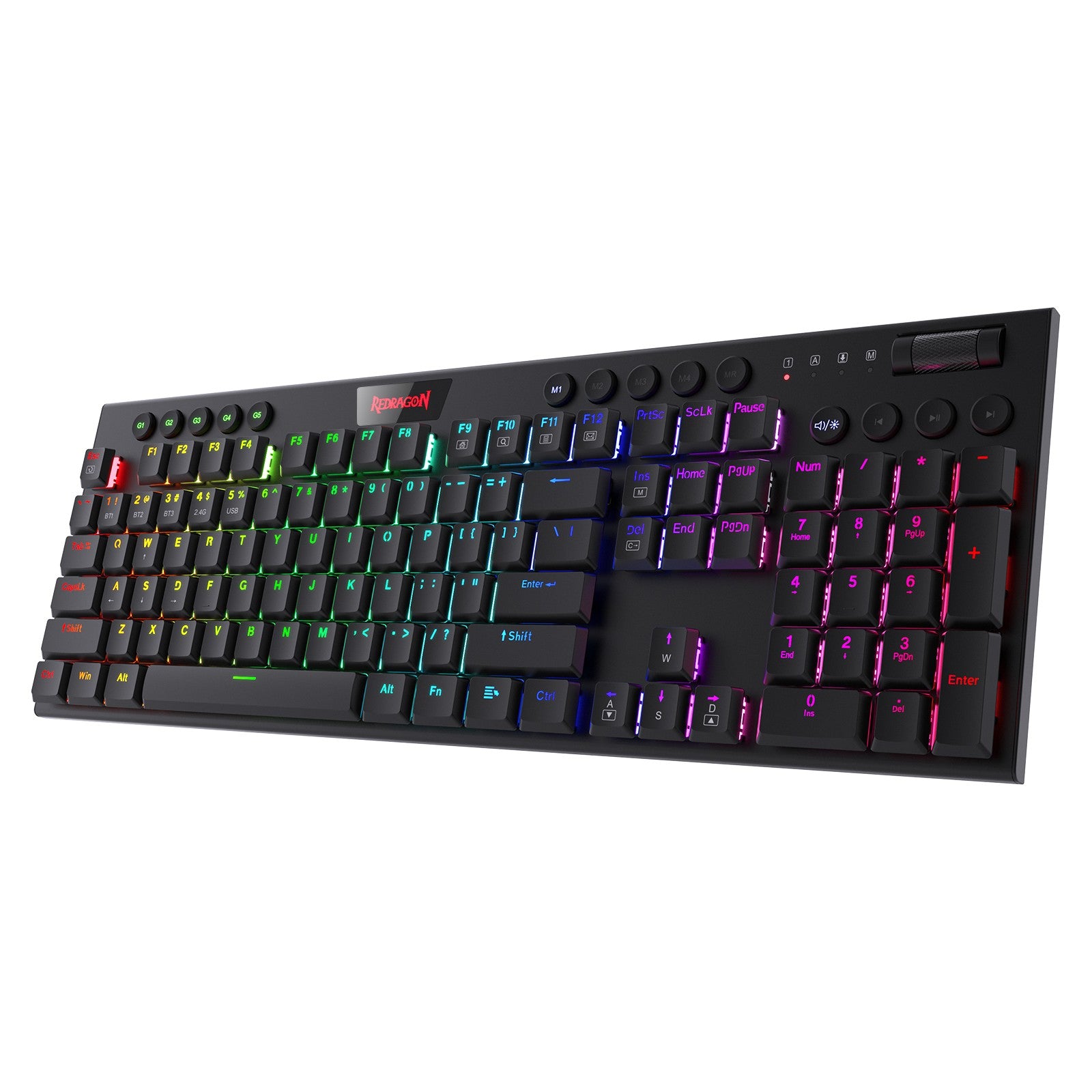 Redragon K618 Horus Wireless RGB Mechanical Keyboard, Bluetooth/2.4Ghz/Wired Tri-Mode Ultra-Thin Low Profile Gaming Keyboard, Red Switch