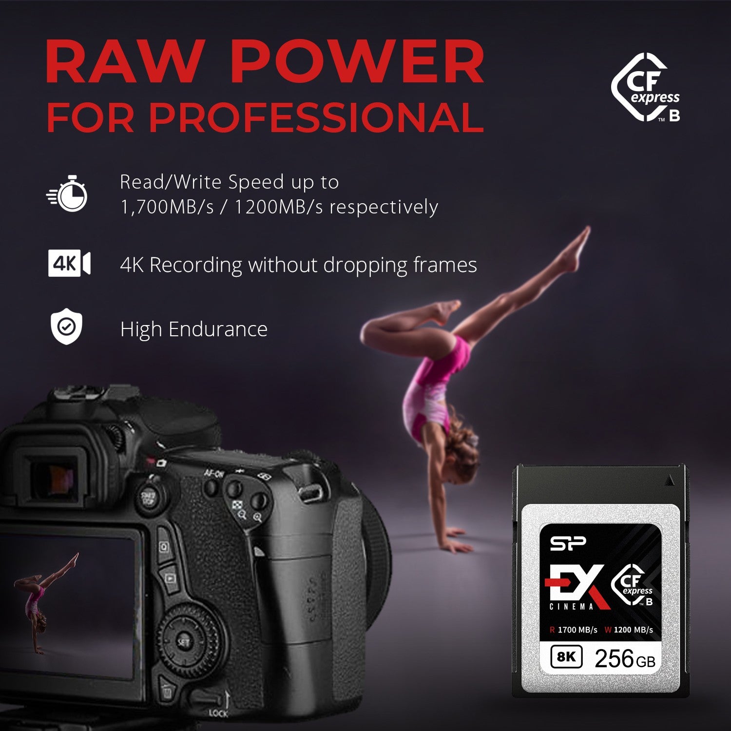 Silicon Power 256GB Cinema EX CFexpress 2.0 Type B 8K RAW R/W speed 1700/1200MB/s