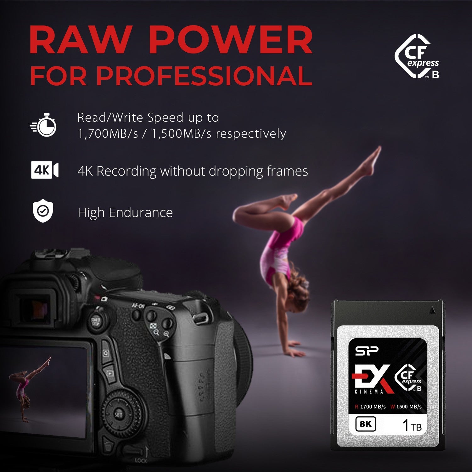 Silicon Power 1TB Cinema EX CFexpress 2.0 Type B 8K RAW R/W speed 1700/1500MB/s