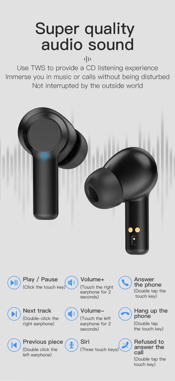 W20 TWS Bluetooth 5.0 Earphone Wireless Headphone Stereo Min Headset Sport in Ear Earbuds with Microphone Charger Box