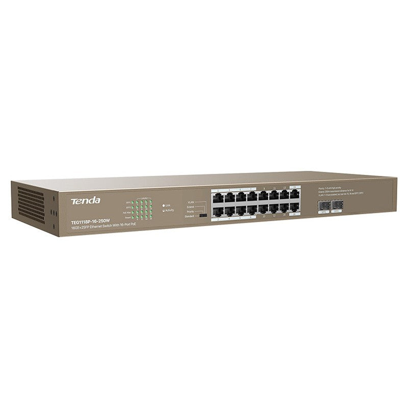 Tenda 16GE+2SFP Port Gigabit Unmanaged Switch with 16-Port PoE