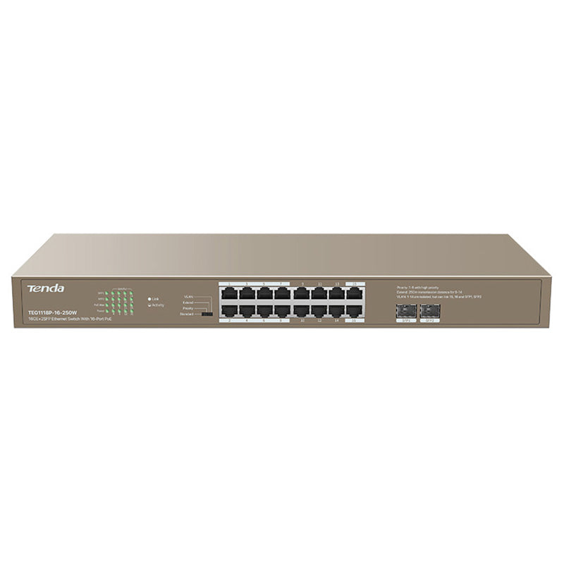 Tenda 16GE+2SFP Port Gigabit Unmanaged Switch with 16-Port PoE