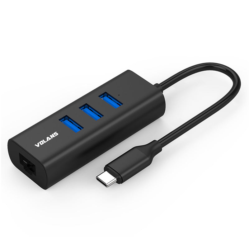 Volans Aluminum USB-C Gen 2 to 3-Port Hub and Gigabit Ethernet Adapter