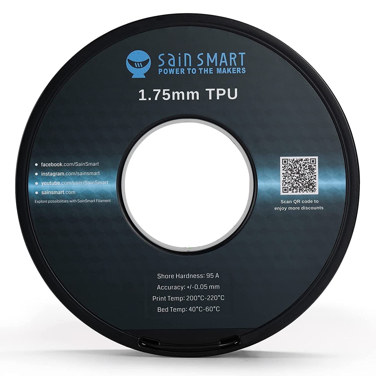 SainSmart - 101-90-164 Black Flexible TPU 3D Printing Filament, 1.75 mm, 0.8 kg, Dimensional Accuracy +/- 0.05 mm