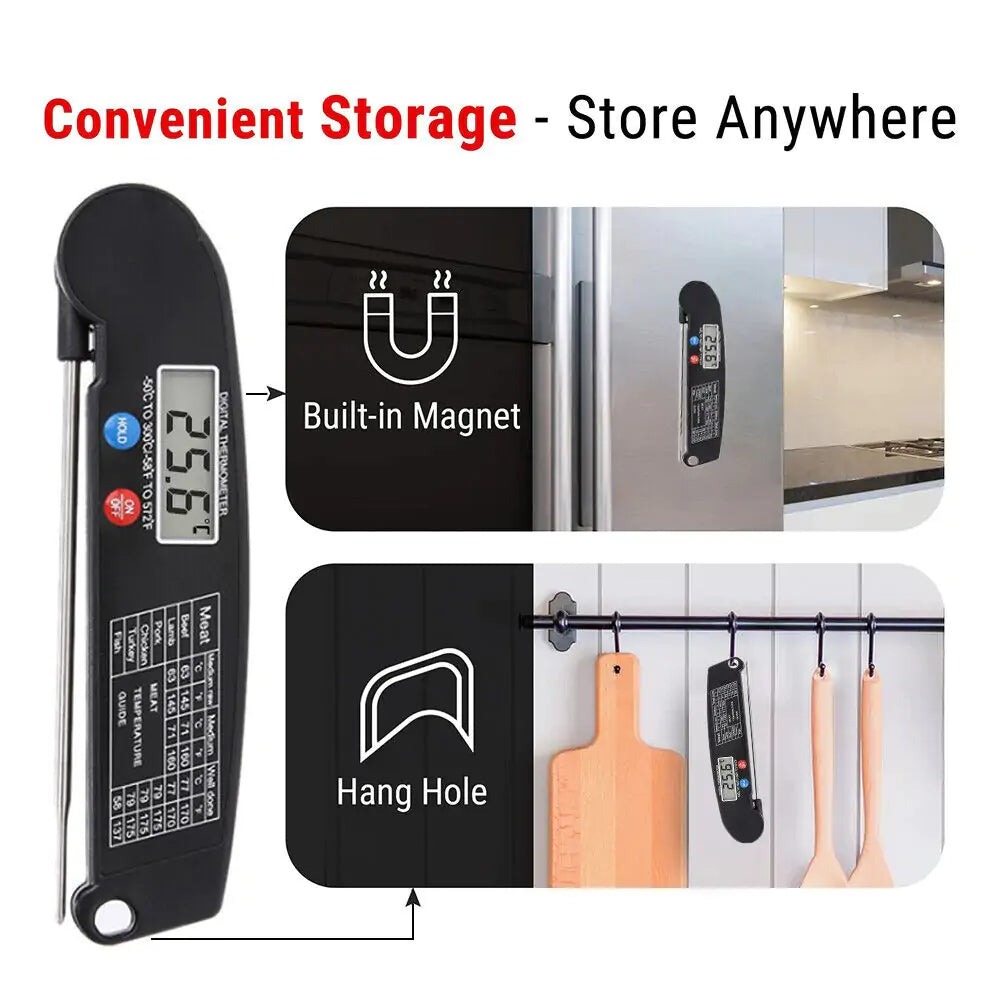 Digital Food Thermometer Meat Thermometer Instant Read °F/°C Foldable Probe Auto On/Off Food Cooking Thermometer for Grilling BBQ Kitchen Milk Etc
