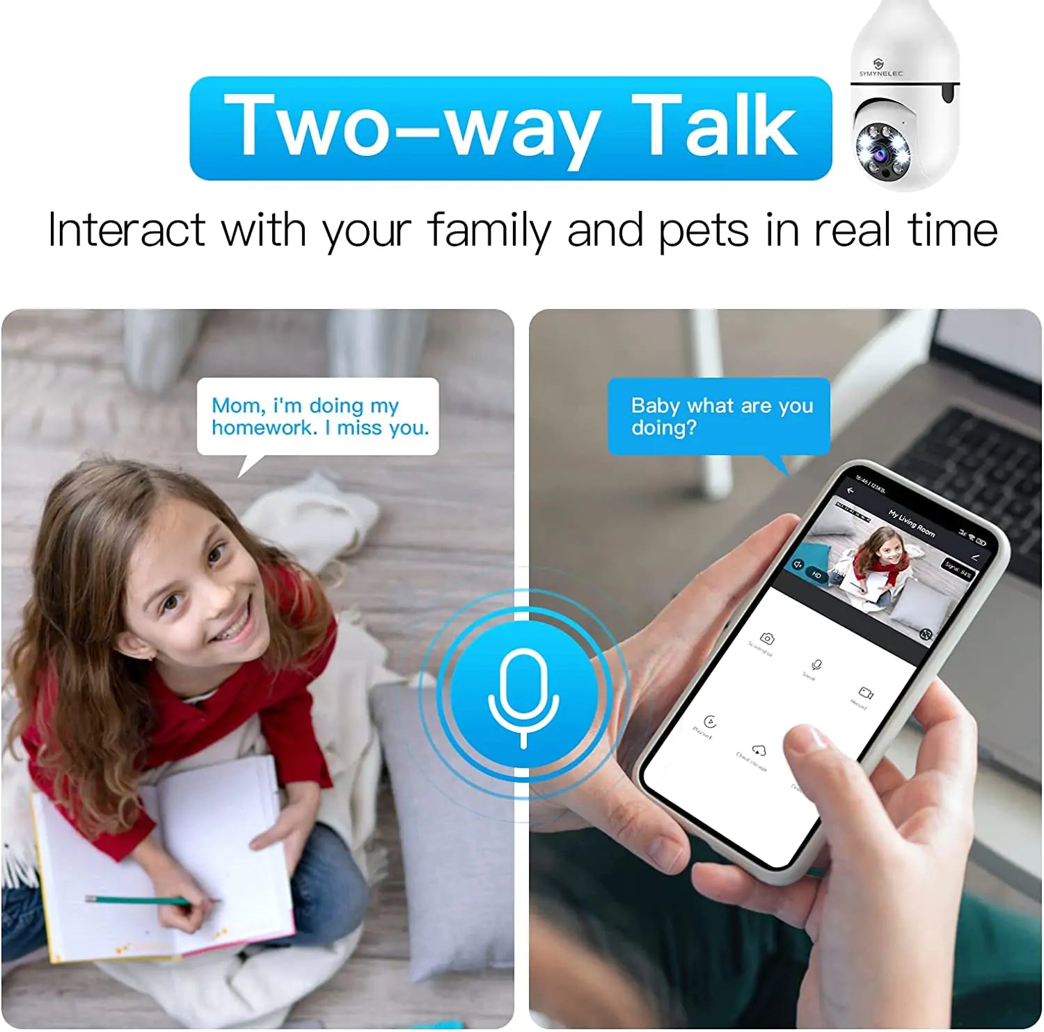 Security Camera Light Bulb Camera 1080P Color Night Vision 2.4GHz WiFi Home Surveillance Cameras E27 Two-Way Audio Works with Alexa Google