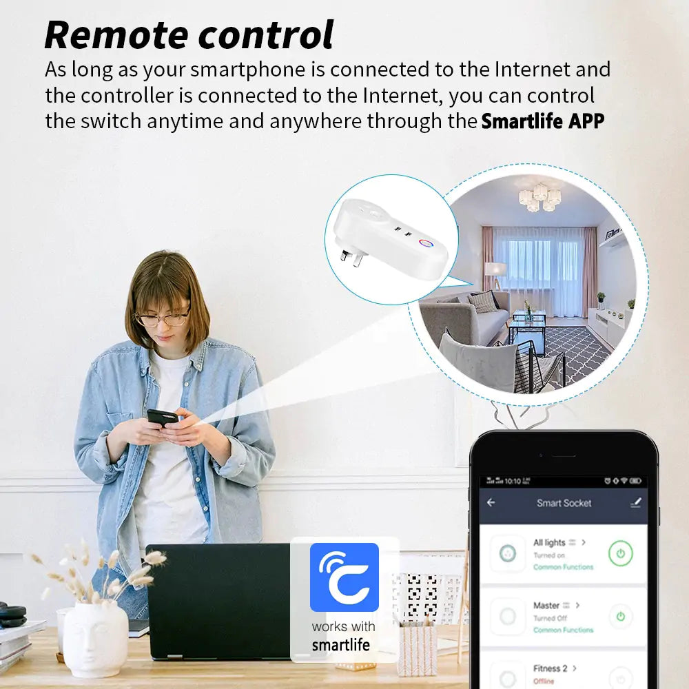 Smart Plug 2 USB port Smart Socket WiFi Smart Outlet App Control Timing Function Voice Control Fast Charge Compatible with Alexa Google Home AU Plug