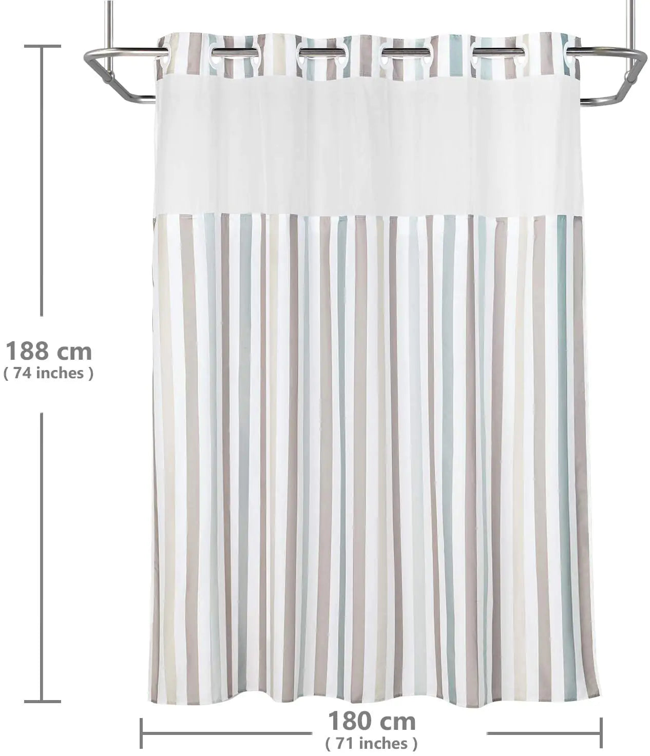 Lagute SnapHook Hook Free Shower Curtain with Snap-in Liner & See Through Top Window - Pattern