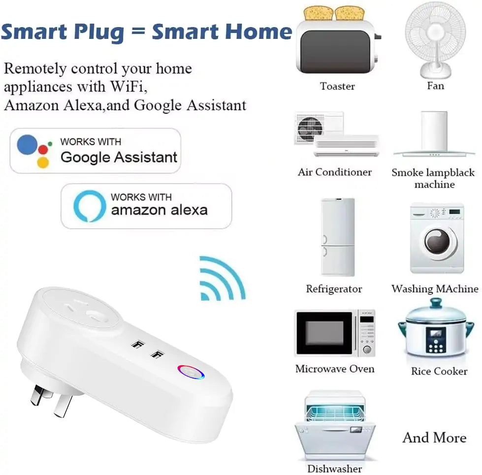 Smart Plug 2 USB port Smart Socket WiFi Smart Outlet App Control Timing Function Voice Control Fast Charge Compatible with Alexa Google Home AU Plug