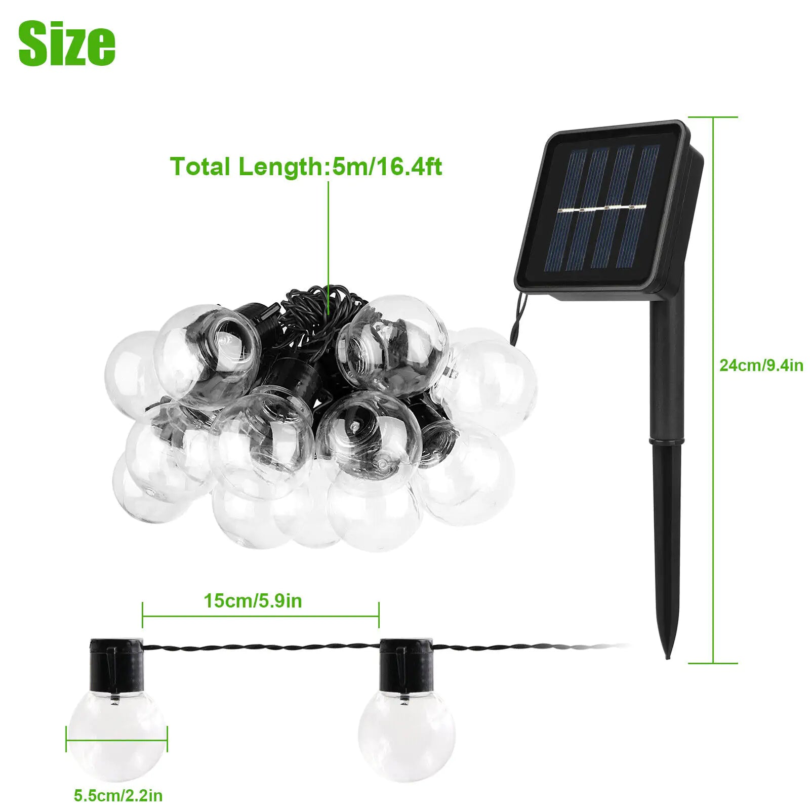 Solar Outdoor Light String 5M 20LED Bulb LED Transparent Ball Night Light IP55 Waterproof Camping Atmosphere Tent Light Christmas Day Decoration Light