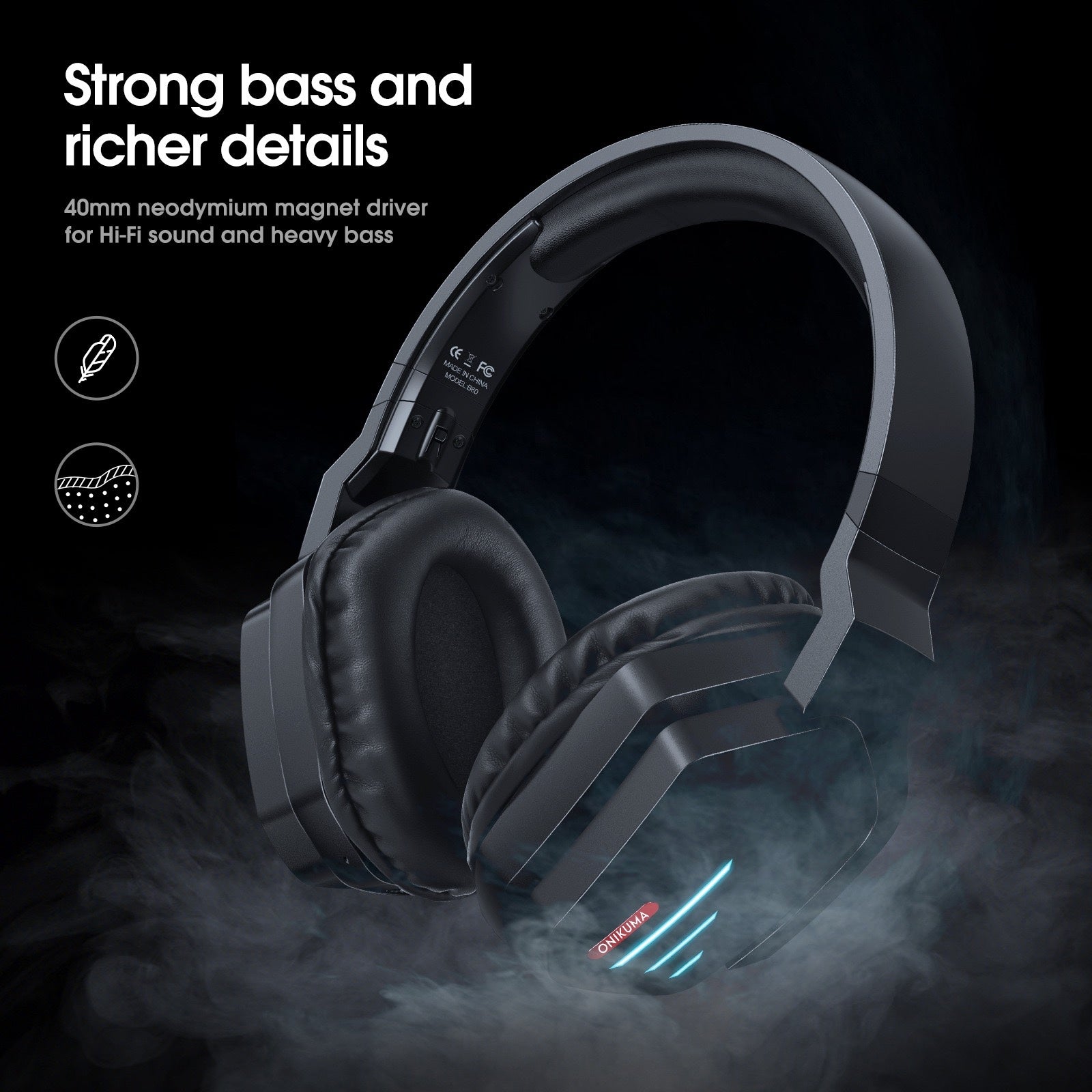 B60 Bluetooth headset noise-canceling stereo gaming heavy bass wireless glowing headphones