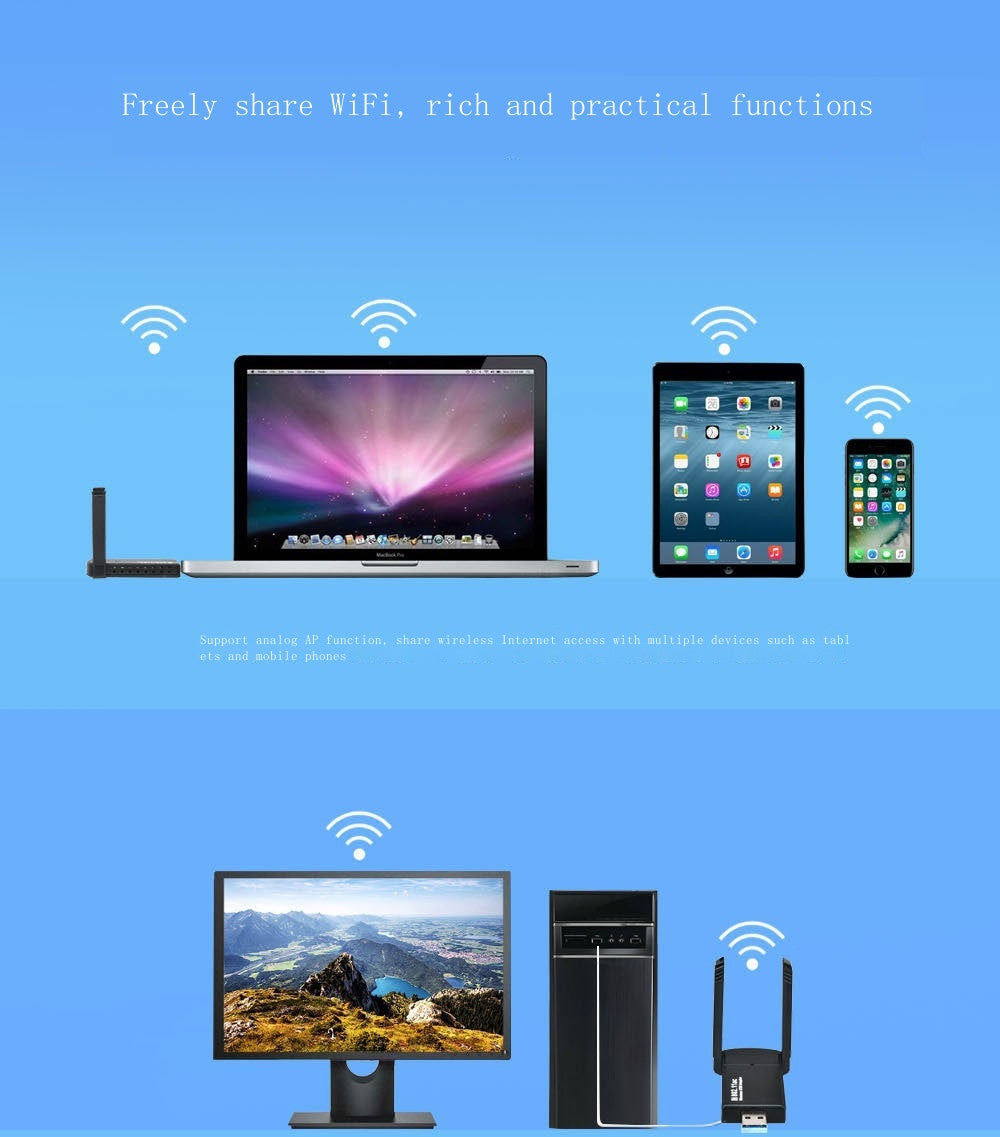 Dual-band gigabit wall-through wireless network card 1300M computer usb wifi receiver 5G wireless network card