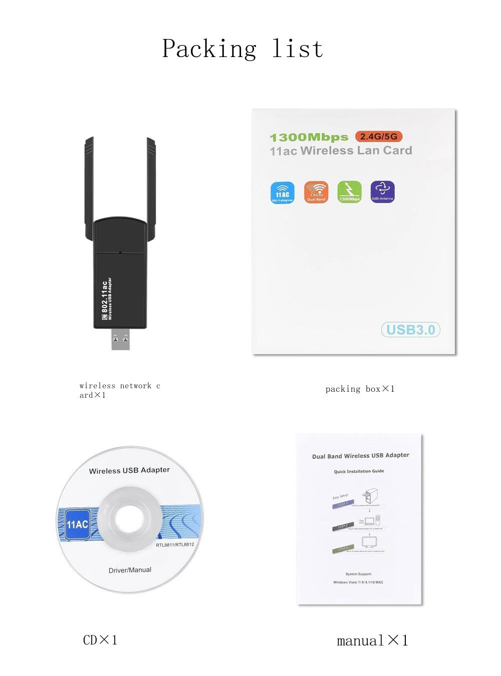 Dual-band gigabit wall-through wireless network card 1300M computer usb wifi receiver 5G wireless network card