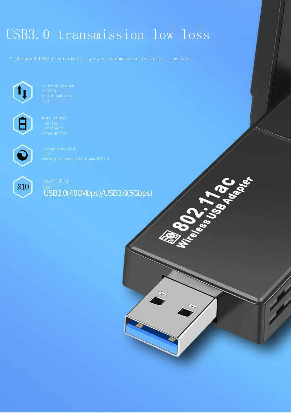 Dual-band gigabit wall-through wireless network card 1300M computer usb wifi receiver 5G wireless network card