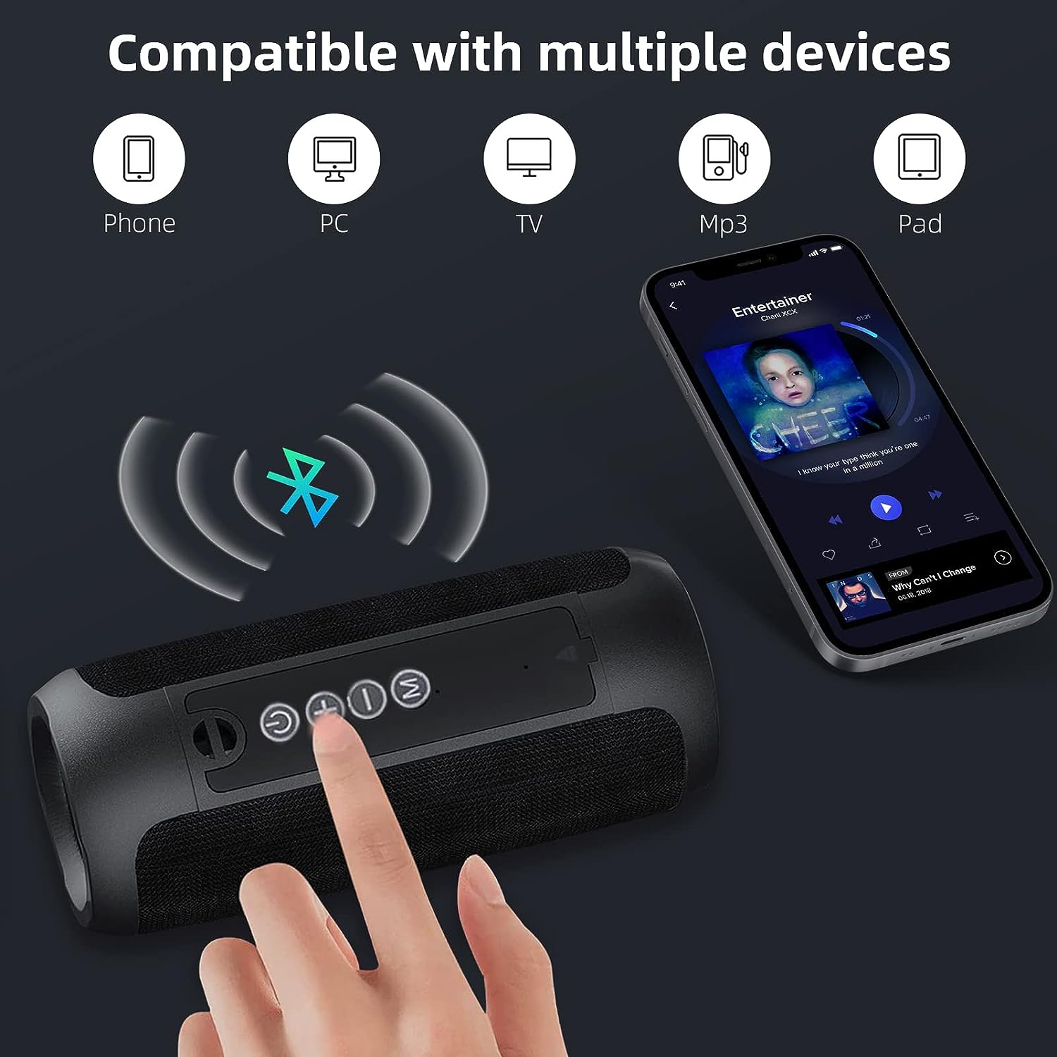 Bluetooth Speakers Portable Wireless Speaker IPX5 Waterproof Shower Speakers with Deep Bass/8H Playtime/TWS Pairing/TF Card/AUX for Indoor & Outdoor