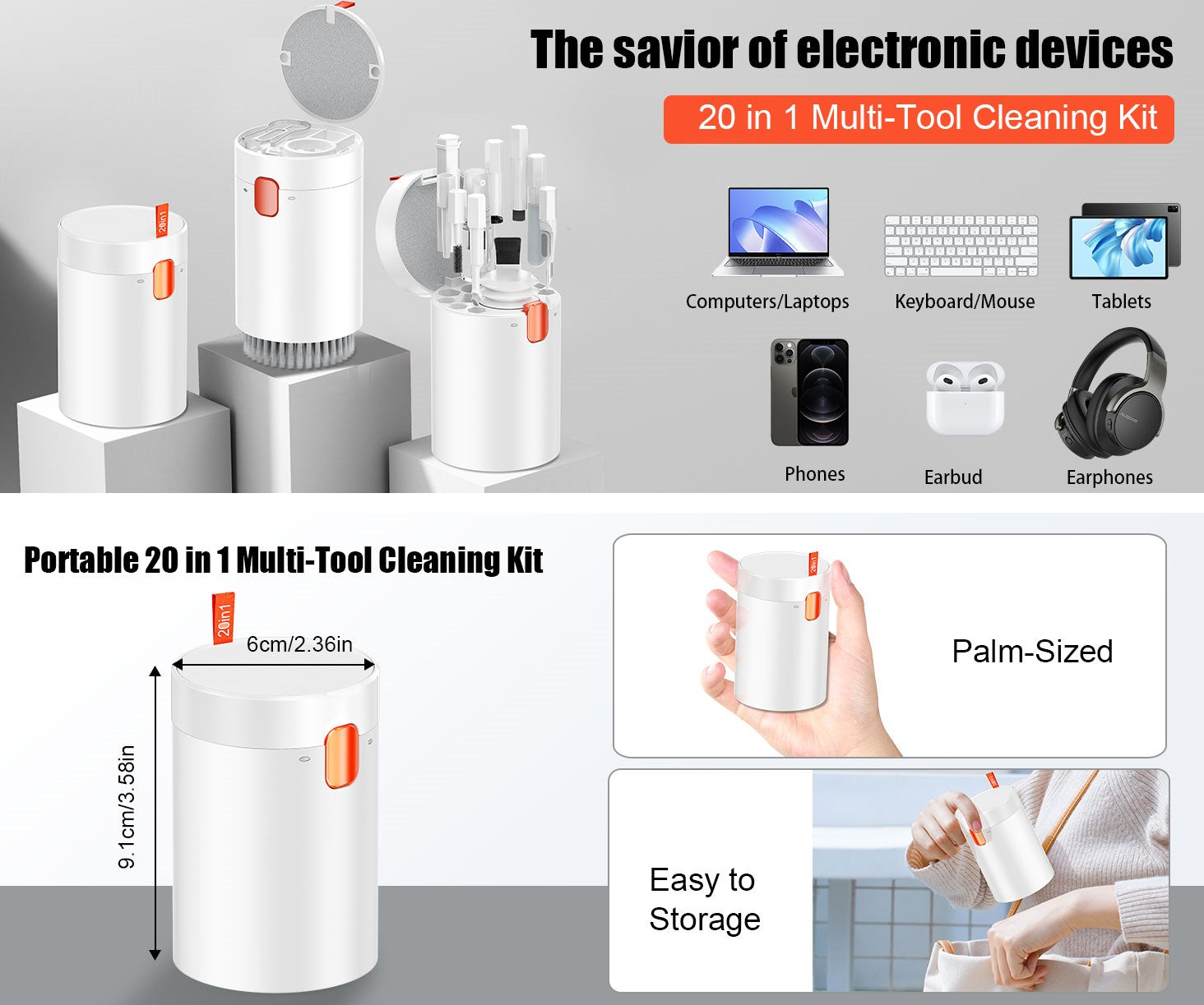 20 in 1 Multi-Tool Electronic Cleaning Kit Keyboard Cleaner Lens Pen Cleaning Spray for Laptop iPad Phones Tablet Monitor TV Screen PC Earbud Camera